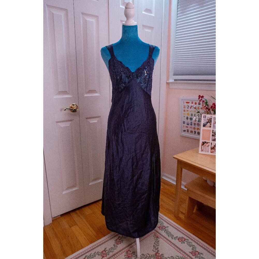 Vintage Victoria's Secret Dark Purple Slip Dress Lace Cups Size Medium